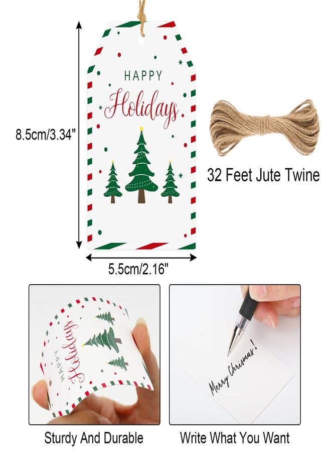 جيجاكرافت بطاقات هدايا عيد الميلاد من jijAcraft مع خيط - 50 قطعة، بطاقات أسماء بيضاء لشجرة عيد الميلاد، مقاس 3.3 × 2.1 بوصة، مناسبة لهدايا الحفلات، والأعمال اليدوية، وأكياس الحلوى. - Image 2